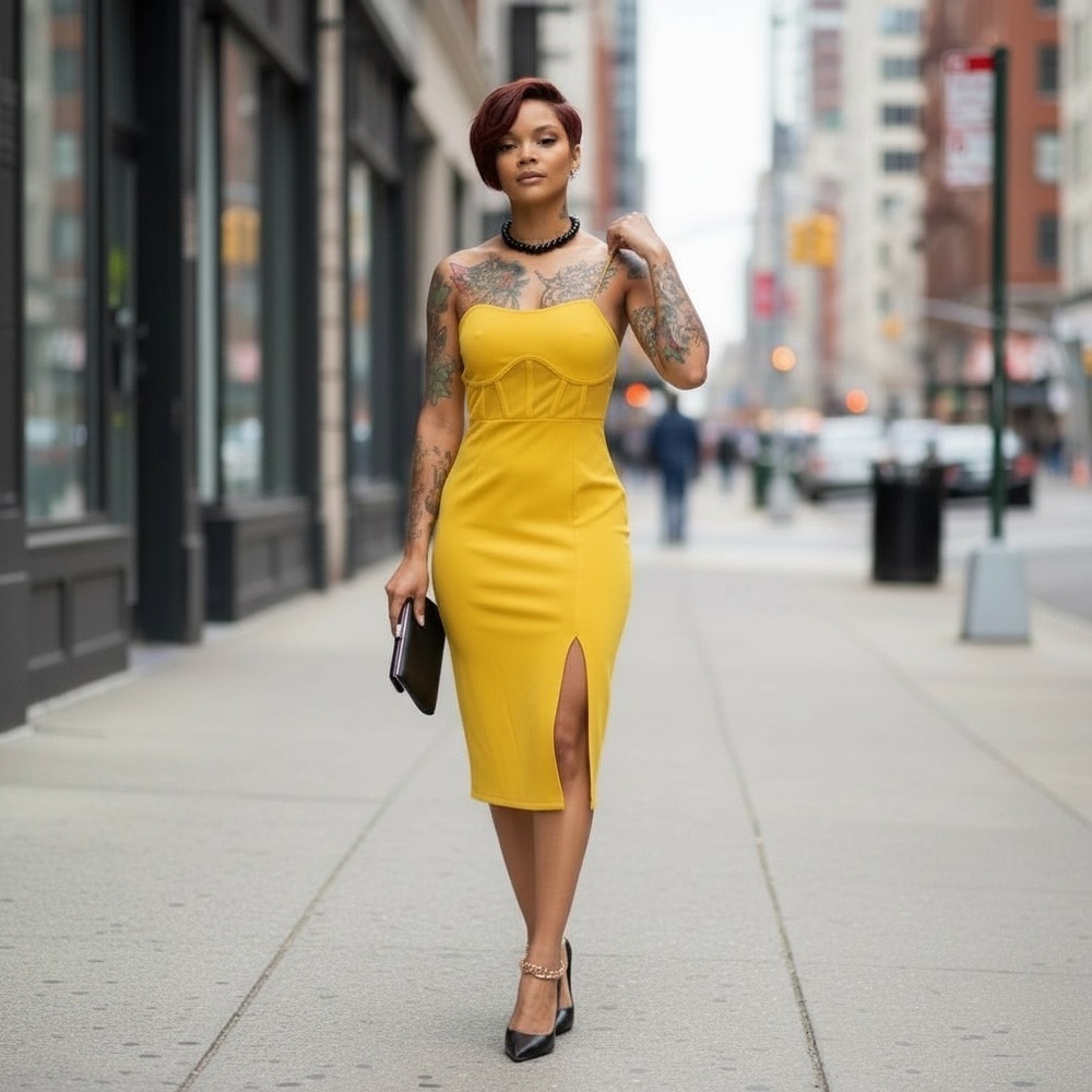 Almost Famous Vibrant Yellow Midi Dress☑️